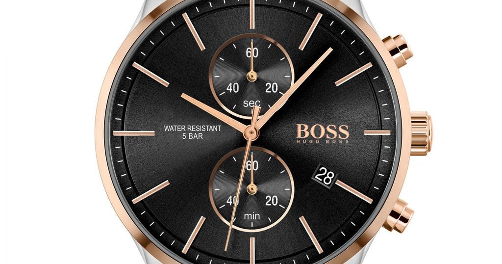 Strap Two Black Steel Dial Watch for Chronograph Hugo Tone Boss Men Associate
