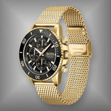 Hugo Boss Ocean Edition Black Dial Gold Mesh Bracelet Watch for Men - 1513703