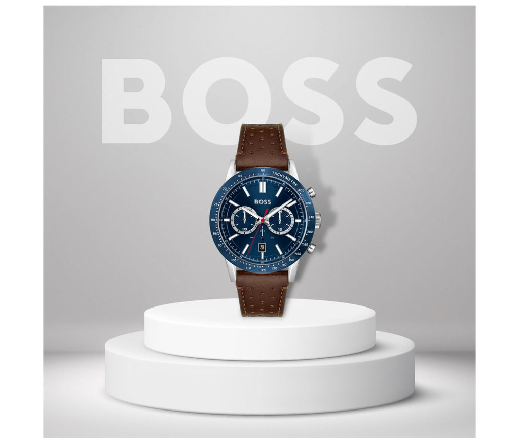 Leather Watch Brown Dial Men Blue Strap Allure for Hugo Boss