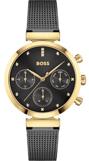 Hugo Boss Flawless Black Dial Black Mesh Bracelet Watch for Women - 1502627