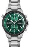 Hugo Boss Globetretter Green Dial Silver Steel Strap Watch for Men - 1513930