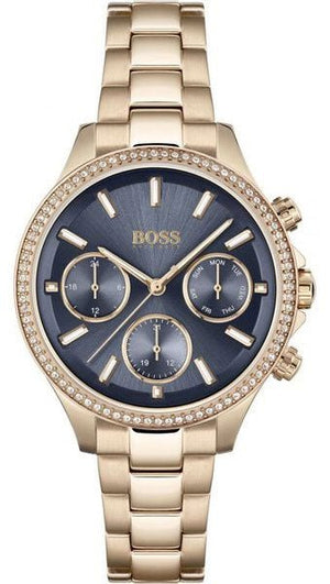 Hugo Boss Hera Blue Dial Gold Steel Strap Watch for Women - 1502566