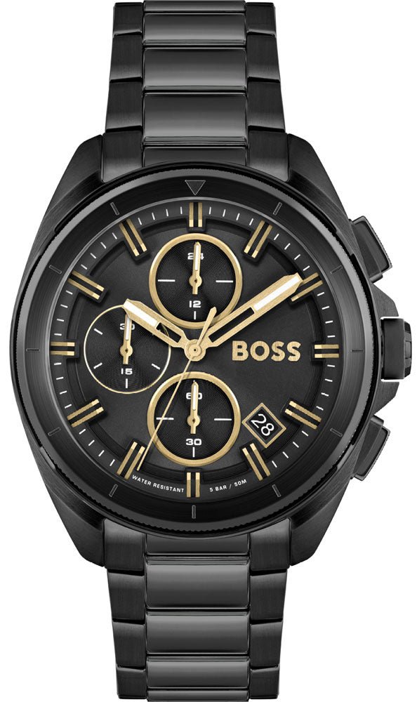 Hugo Boss Volane Black Dial Black Steel Strap Watch for Men