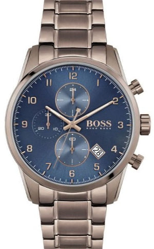Hugo Boss Skymaster Blue Dial Brown Steel Strap Watch for Men - 1513788