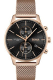 Hugo Boss Associate Black Dial Rose Gold Mesh Bracelet Watch for Men - 1513806