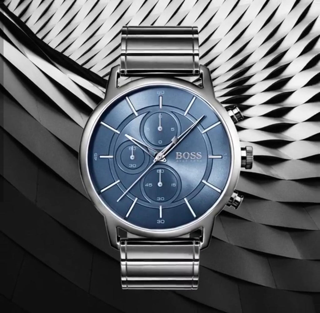 Hugo Boss Architectural Blue Dial Grey Steel Strap Watch for Men - 1513574