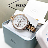 Fossil Tailor White Dial Two Tone Stainless Steel Strap Watch for Women - ES4396