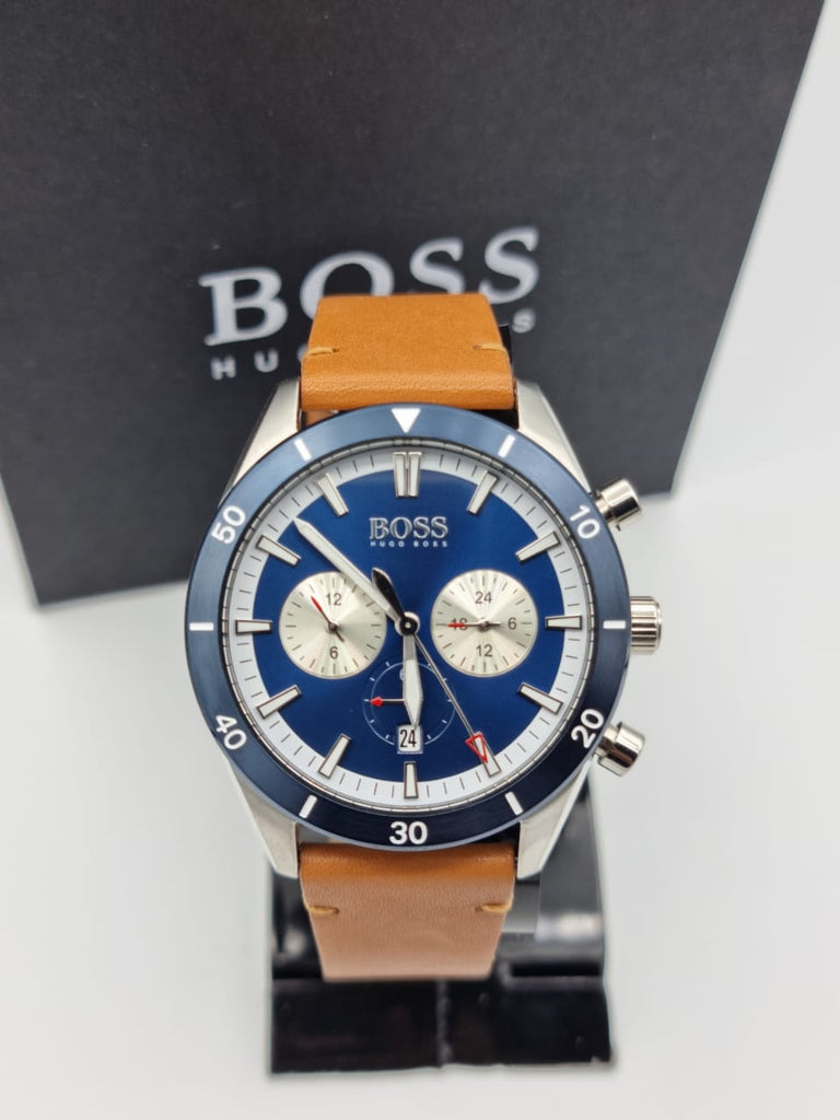 Hugo Boss Santiago Blue Dial Brown Leather Strap Watch for Men