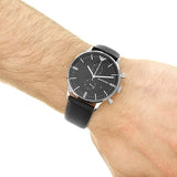 Emporio Armani Gianni Chronograph Black Dial Black Leather Strap Watch For Men - AR0397