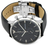 Emporio Armani Gianni Chronograph Black Dial Black Leather Strap