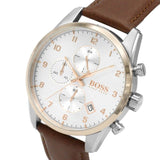 Hugo Boss Skymaster White Dial Brown Leather Strap Watch for Men - 1513786