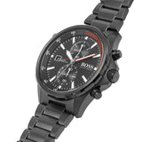 Hugo Boss Globetrotter Black Dial Black Steel Strap Watch for Men - 1513825