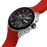 Hugo Boss Volane Black Dial Red Rubber Strap Watch for Men - 1513959