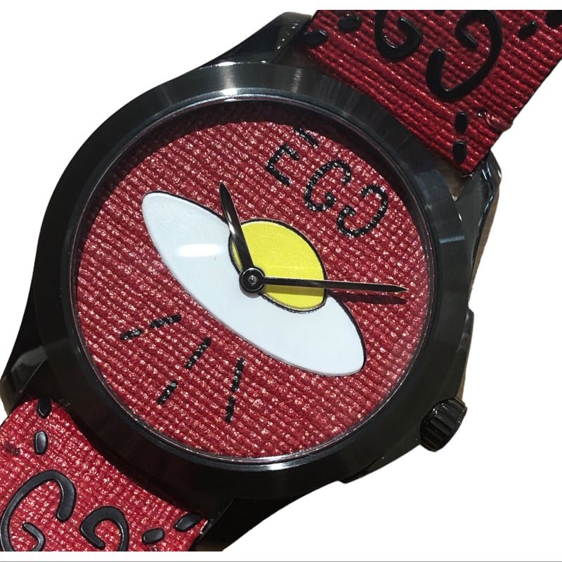 Gucci G Timeless Ghost UFO Red Dial Red Leather Strap Watch For Men