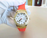 Guess Jet Setter Golden Dial Orange Rubber Watch For Women - W0564L2