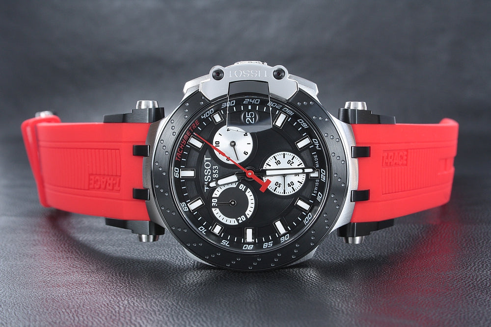 Tissot T Race Chronograph Black Dial Red Rubber Strap Watch For Men