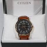 Citizen Eco Drive Multi Function Day & Date Black Dial Brown Leather Strap Watch For Men - AO9003-08E