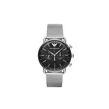 Emporio Armani Chronograph Black Dial Silver Mesh Bracelet Watch For Men - AR11104