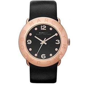 Marc Jacobs Amy Black Dial Black Leather Strap Watch for Women - MBM1225