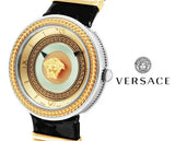 Versace V Metal Icon Gold Dial Black & Silver & Gold Strap Watch for Women - VLC020014