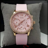 Guess Solar Rose Gold Dial Pink Rubber Strap Watch For Women - W1135L2