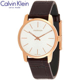 Calvin Klein City Silver Dial Brown Leather Strap Watch For Men - K2G21629