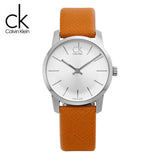 Calvin Klein City Silver Dial Light Brown Leather Strap Watch For Women- K2G23120