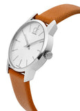 Calvin Klein City Silver Dial Light Brown Leather Strap Watch For Women- K2G23120