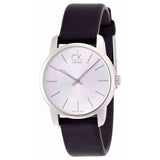 Calvin Klein City Silver Dial Black Leather Strap Watch For Women - K2G231C6