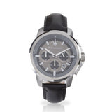 Maserati Successo 44mm Grey Dial Black Leather Strap Watch For Men - R8871621006