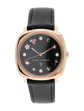 Marc Jacobs Mandy Black Dial Black Leather Strap Watch for Women - MJ1565