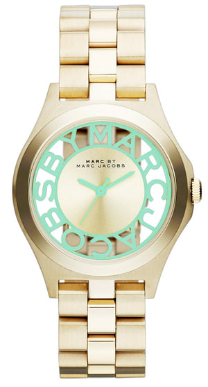 Marc Jacobs Henry Gold Dial Gold Stainless Steel Strap Watch for Women - MBM3295