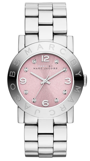 Marc Jacobs Amy Life Pink Dial Silver Steel Strap Watch for Women - MBM3300