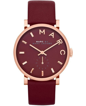 Marc Jacobs Baker Maroon Dial Maroon Leather Strap Watch for Women - MBM1267