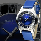 Marc Jacobs Henry Skeleton Blue Dial Blue Leather Strap Watch for Women - MBM1337