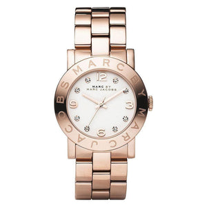 Marc Jacobs Amy White Dial Rose Gold Stainless Steel Strap Watch for Women - MBM3077