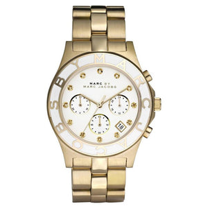 Marc Jacobs Blade White Dial Gold Stainless Steel Strap Watch for Women - MBM3081