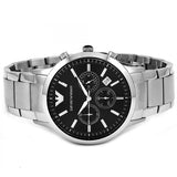 Emporio Armani Classic Chronograph Black Dial Silver Steel Strap Watch For Men - AR2434