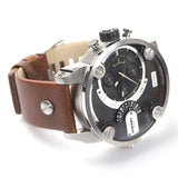 Diesel SBA Dual Time Black Dial Brown Leather Strap Watch For Men - DZ7264