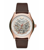 Emporio Armani Meccanico White Skeleton Dial Brown Leather Strap Watch For Men - AR60005