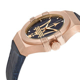 Maserati Potenza 42mm Rose Gold & Blue Dial Blue Leather Strap Watch For Men - R8851108027