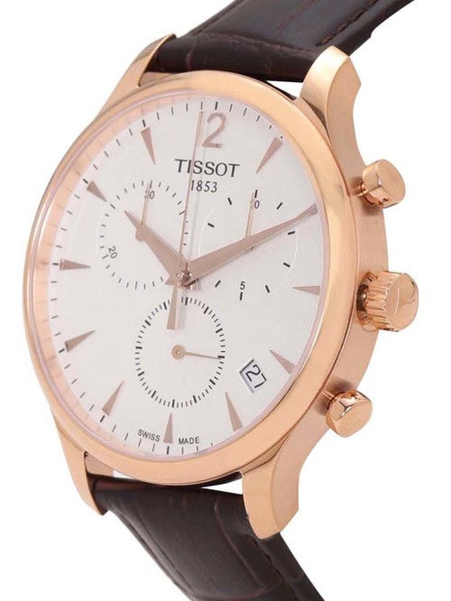 Tissot T Classic Tradition Chronograph White Dial Brown Leather Strap Watch For Men - T063.617.36.037.00