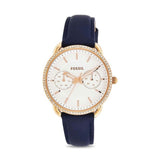 Fossil Tailor White Dial Blue Leather Strap Watch for Women - ES4394