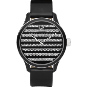 Marc Jacobs Lidia Stripe Glitz Black Dial Black Leather Strap Watch for Women - MBM1166