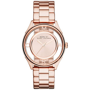 Marc Jacobs Tether Transparent Rose Gold Dial Rose Gold Steel Strap Watch for Women - MBM3414