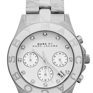 Marc Jacobs Blade Chronograph White Dial Silver Steel Strap Watch for Women - MBM3080