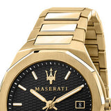 Maserati Stile Black Dial Gold Steel Strap Watch For Men - R8853142004