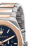Maserati Stile Chronograph Blue Dial Rose Gold Two Tone Strap Watch For Men - R8873642002