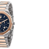 Maserati Stile Chronograph Blue Dial Rose Gold Two Tone Strap Watch For Men - R8873642002