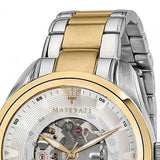 Maserati Traguardo Automatic White Skeleton Dial Two Tone Steel Strap Watch For Men - R8823112003